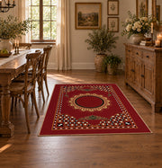 red gold ornate mandala vintage boho area rug, styled product view 6