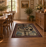 brown celestial horse zodiac mystical vintage area rug, styled product view 7