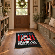 black and red patriotic service tribute area rug, styled product view 8