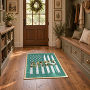 teal patriotic military tank and flag area rug, styled product view 7