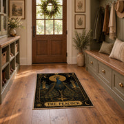 black and gold celestial bull zodiac area rug, styled product view 8