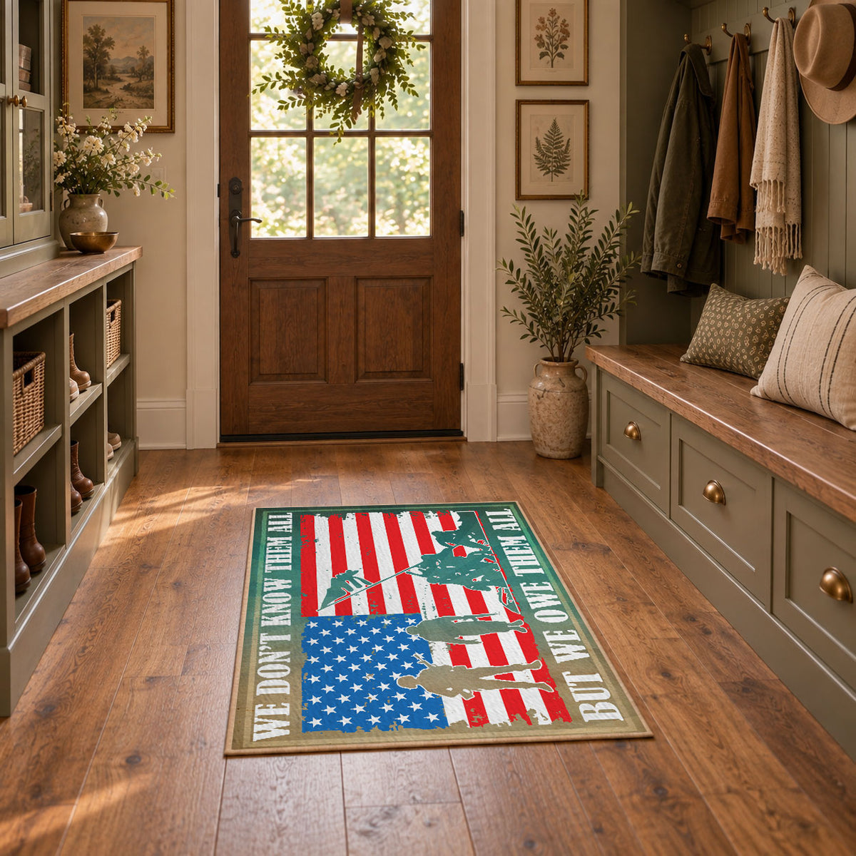patriotic eagle flag red white blue vintage area rug, styled product view 1