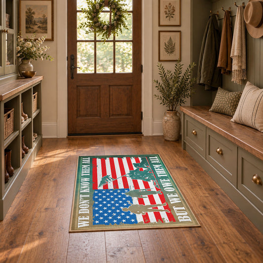 patriotic eagle flag red white blue vintage area rug, styled product view 1