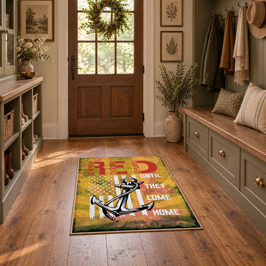 vintage motorcycle rider road adventure area rug, styled product view 1