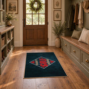 dark blue retro football fan vintage sports area rug, styled product view 8