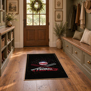 black red baseball bat ball vintage sports area rug, styled product view 7
