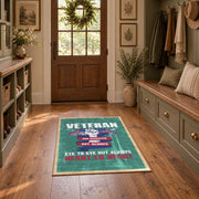 teal red veteran tribute patriotic vintage area rug, styled product view 7