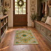 green gold geometric mandala vintage mosaic area rug, styled product view 8