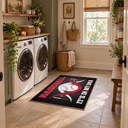 black and red motivational baseball area rug, styled product view 8