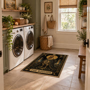 black and gold celestial ram zodiac area rug, styled product view 8