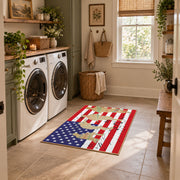 patriotic soldier silhouette and distressed flag area rug, styled product view 8