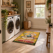 distressed gold military service tribute area rug, styled product view 8