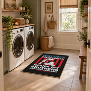black and red patriotic service tribute area rug, styled product view 9