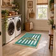 teal patriotic military tank and flag area rug, styled product view 8
