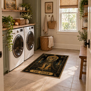 ornate elephant mandala black gold mystical vintage area rug, styled product view 8