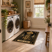 celestial elephant mandala black gold vintage area rug, styled product view 8