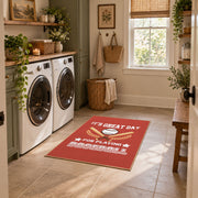 red baseball season quote vintage sports area rug, styled product view 8
