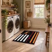 black white orange army tribute vintage military area rug, styled product view 8
