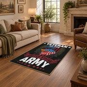 black patriotic military veteran eagle area rug, styled product view 9