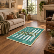 teal patriotic military tank and flag area rug, styled product view 9