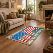 patriotic eagle flag red white blue vintage area rug, styled product view 9
