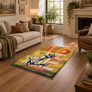 vintage motorcycle rider road adventure area rug, styled product view 9