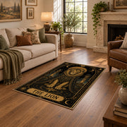 black gold celestial elephant mystical vintage area rug, styled product view 9