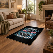 black blue patriotic veteran eagle vintage military area rug, styled product view 9