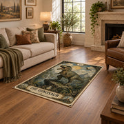 blue gold moonlit elephant mystical vintage area rug, styled product view 9