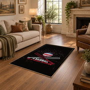 black red baseball bat ball vintage sports area rug, styled product view 9