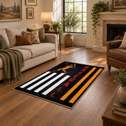 black white orange army tribute vintage military area rug, styled product view 9