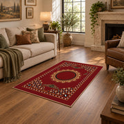 red gold ornate mandala vintage boho area rug, styled product view 9