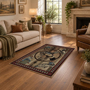 brown celestial horse zodiac mystical vintage area rug, styled product view 10