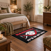 black and red motivational baseball area rug, styled product view 10