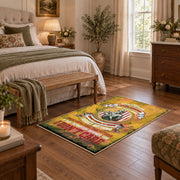 distressed gold military service tribute area rug, styled product view 10