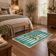 teal patriotic military tank and flag area rug, styled product view 10