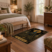 black and gold celestial bull zodiac area rug, styled product view 10