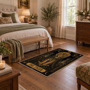 ornate elephant mandala black gold mystical vintage area rug, styled product view 10