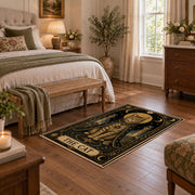 celestial elephant mandala black gold vintage area rug, styled product view 10