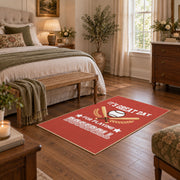 red baseball season quote vintage sports area rug, styled product view 10