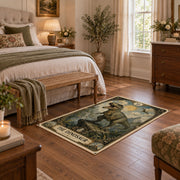 blue gold moonlit elephant mystical vintage area rug, styled product view 10