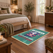 teal red veteran tribute patriotic vintage area rug, styled product view 10