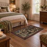 brown celestial horse zodiac mystical vintage area rug, styled product view 1