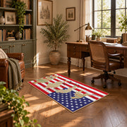 patriotic soldier silhouette and distressed flag area rug, styled product view 11
