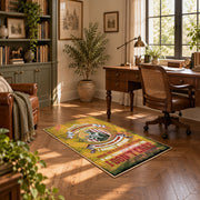 distressed gold military service tribute area rug, styled product view 11