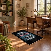 black blue patriotic veteran eagle vintage military area rug, styled product view 11