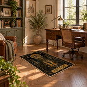ornate elephant mandala black gold mystical vintage area rug, styled product view 11