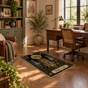 celestial elephant mandala black gold vintage area rug, styled product view 11
