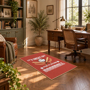 red baseball season quote vintage sports area rug, styled product view 11