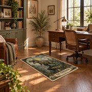 blue gold moonlit elephant mystical vintage area rug, styled product view 11